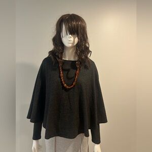 NWOT For Cynthia charcoal gray long sleeve cape pullover sweater, size S.